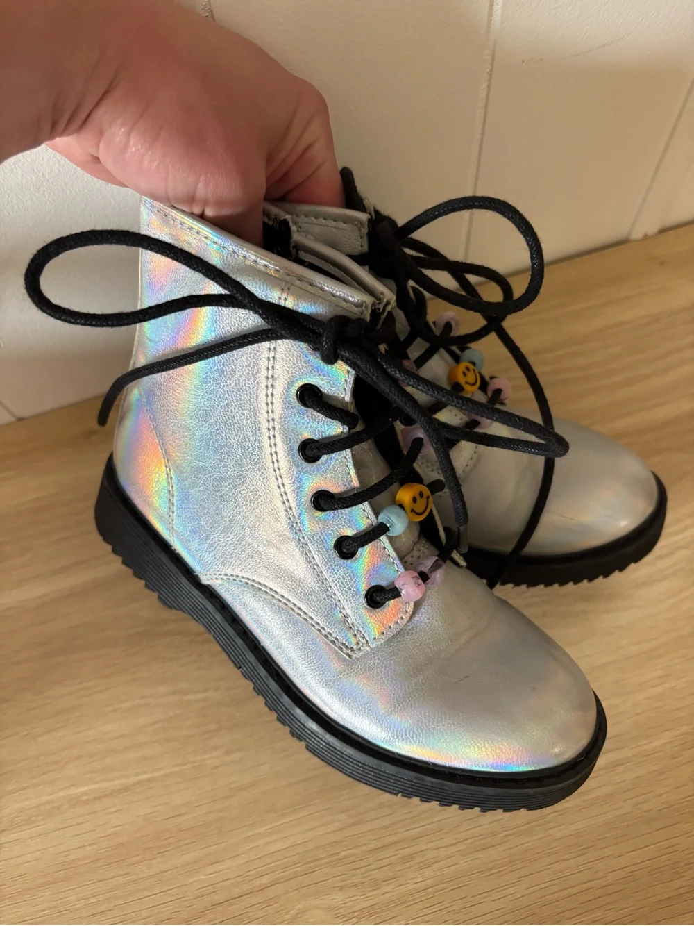 The Children's Place Iridescent Holographic Combat Boots with Black Soles